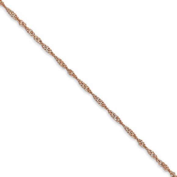 1mm 14K Rose Gold Solid Singapore Chain Necklace 18 Inch